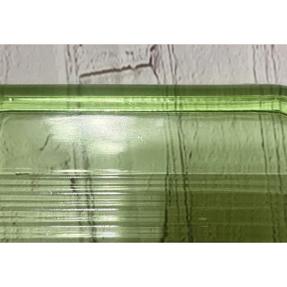 Vintage  Green Uranium Depression Glass 4”  X  6” Refrigerator Dish Lid Only